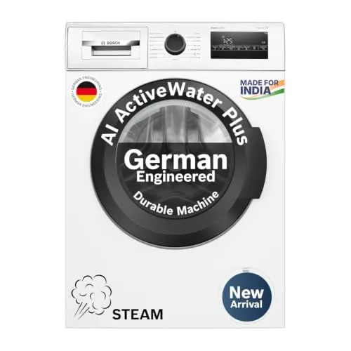 Bosch 12 kg 5 Star Front Load Fully Automatic Washing Machine, AI ActiveWater, Inbuilt heater, Antibacterial Tech, 14 Wash Programs, 66L Large Drum, SoftCare Paddle, White, WGA27400IN (2026 Model)
