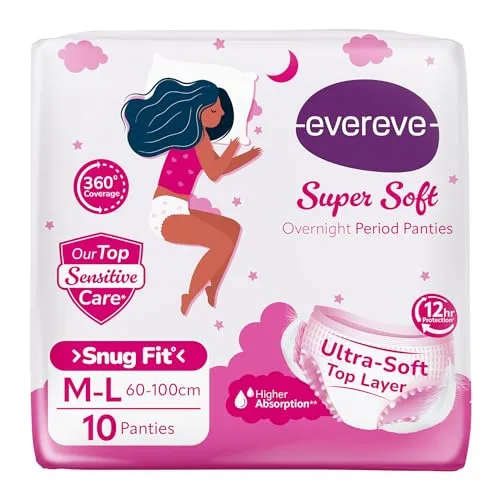 Evereve Super Soft Period Panty For Girls & Women, (s- M), 10 Pcs, 360 Degree Overnight Coverage, Ultra-Soft Top Layer, High Absorbency For Heavy Flow, Maternity Postpartum Disposable Panty