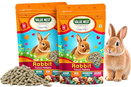 Happy Wings Value Nest Rabbit Food Pellets - (500gm x 2) Pack | High-Fiber, Natural Formula | Complete Nutrition for Rabbits | Supports Digestion, Growth & Immunity | Rabbit Food for All Life Stages