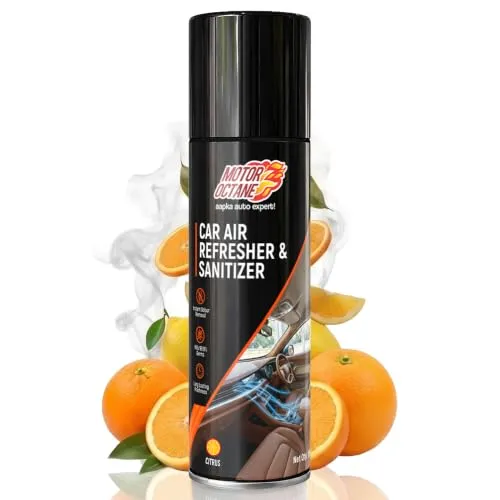 MotorOctane Car Air Refresher & Sanitizer Spray | CITRUS Fragrance | 100ml | AC Disinfectant | Sanitizes Cabin | Eliminates Odour | Fresh New Car Smell | Single-Use Pack
