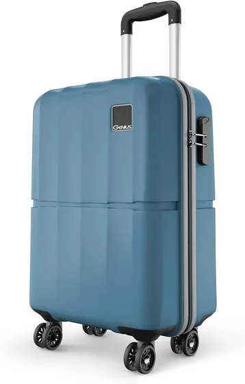 Safari Genius Theo 8 Wheels 55cm Cabin Size Trolley Bag, Hard Case Polycarbonate, 360 Degree Wheeling Small Carry-on Luggage, Suitcase for Travel, Trolley Bags for Travel, Pearl Blue
