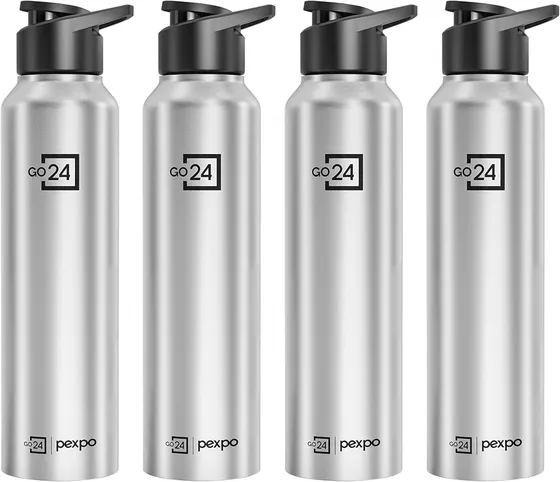 Go24 pexpo Water Bottle 1 ltr Go24 Stainless Steel Sports/Fridge Bottle with Sipper Cap (Pack of 4)