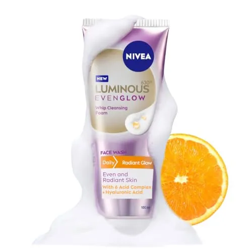 NIVEA Luminous Vitamin C - Whip Foaming Face Wash for Brightness & Radiant Glow, 100 ml | Cleanses, Brightens, Unclogs Pores & Hydrates | Removes Make Up | For oily, dry & sensitiv
