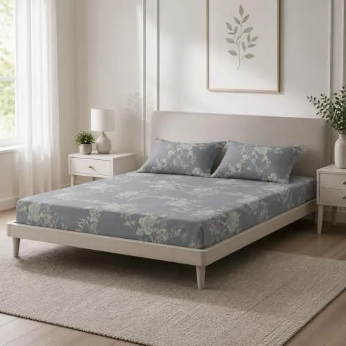 Cortina Cloud Cotton King Size Bedsheet with 2 Pillow Covers | Super Soft, Breathable & Skin-Friendly Bedsheet for Double Bed King Size with Flower Print | (Grey + White,270x250 cm)