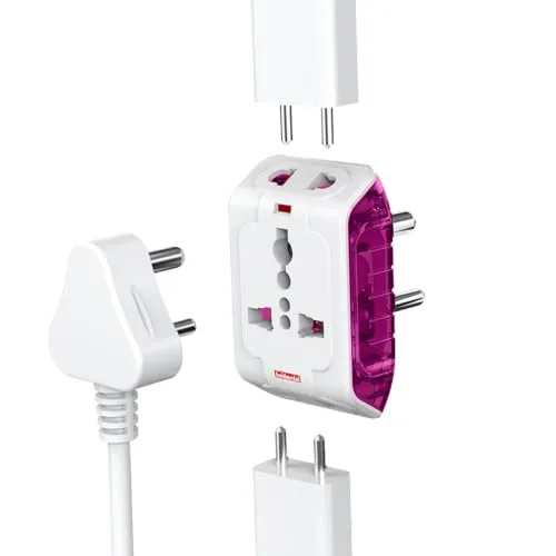 Goldmedal Spice 3-Pin 240V Multi Plug Socket |Universal Travel Adaptor | LED Indicator | Supports 2-Pin & 3-Pin Plugs | Multiplug for Home & Office Appliances | Compact & Reliable