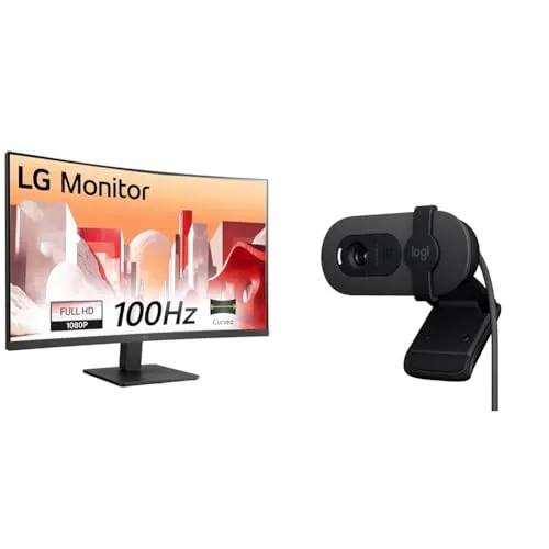 LG 32MR50C (32 Inch) Full HD Curved Monitor (1920 x 1080) with 100Hz, 5ms, VA Panel, AMD FreeSync , HDMI X 2, VGA, Headphone Out, Tilt, Reader Mode + Logitech Brio 100 Full HD 1080