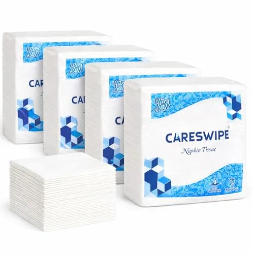 Careswipe Paper Napkins for Home 400 Sheets | Soft & Absorbent Tissue Paper Napkin for Office, Restaurants, Travel & Daily Use | 100 Sheets x 4 Packs