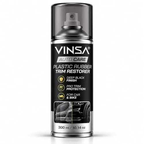 Vinsa Black Trim Restorer for Cars & Bikes | Waterproof Plastic, Vinyl & Rubber Restorer | Revives Faded Bumpers, Trim & Tyres | Deep Black Shine, Non-Greasy Finish & UV Protection | 100+ Wash (300ML)