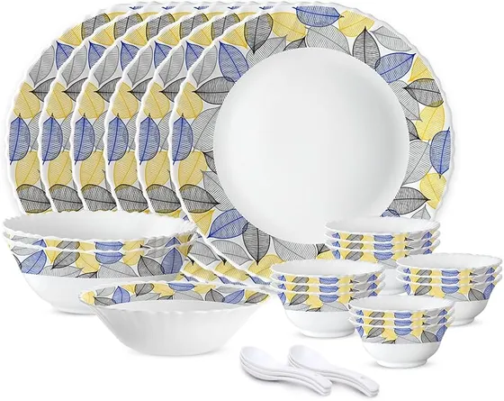 Larah by Borosil 27 Pieces Kora Opalware Dinner Set for Family of 6