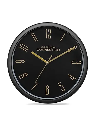 French Connection Stylish Analog Wall Clock for Home Hall Living Bedroom Kitchen with Black Dial - Size: 12 Inches - FCWC07-A