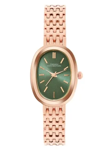 French Connection Sunray Green Oval Dial with Rose Stainless Steel St