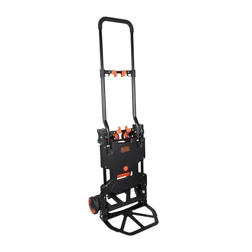 BLACK+DECKER ‎BXWT-H206-SP 2-in-1 Folding Handtruck, 55/120kg(Handtruck/Platform) Load Capacity, Weight 7.3kg, Black & Orange, Open Dimn: 78x45x92 cm, Folded Dimn: 38.9x11.7x64.3 cm