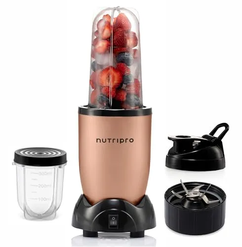 Nutripro Juicer Mixer Grinder Smoothie Maker - 500 Watts (2 Jars & 1 Blade, Gold) - 2 Year Warranty