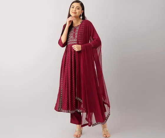 Maaesa Women Embroidered Anarkali Suit Set