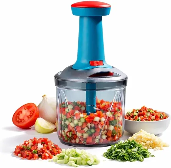 Chopper for Kitchen Use 1100 ML, Push Chopper with 6 Blades, Vegetable Chopper Kitchen Items for Home Cutting Vegetables, Onion, Ginger, Garlic, Salad, Tomato, Potato (ER1)