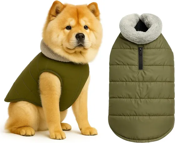 The Pets Company Dog Winter Coat Jacket, Windproof, Waterproof, Light Weight, Washable, Ultra Warm Thick Fleece Lined Dog Vest for Cold Weather Protection, (Military Green, Large - 24 Inch)