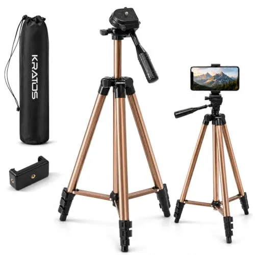 Kratos Aluminum Tripod Stand 51 Inch/130CM with 360° Rotatable Mobile Holder with Handle, Compatible with All Smartphones, DSLR, Adjustable Tripod Stand for Photography & Video Shooting