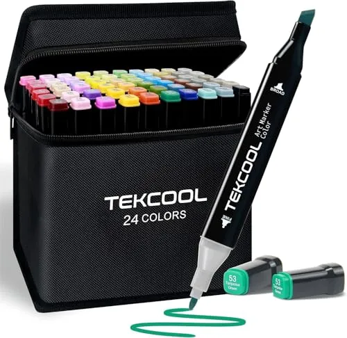 EKCOOL Dual Tip Colorful Art Markers Sketch Pens 24 Colors With Carrying Case