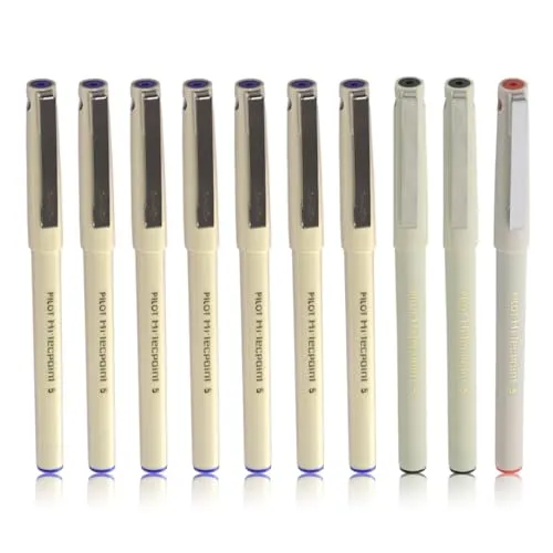 Pilot Hi-Tecpoint O5 0.5mm Extra Fine Point Roller Ball Pen | Pack Of 10 (7 Blue + 2 Black + 1 Red)
