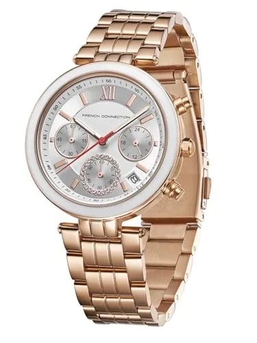 French Connection ChronaLuxe | Quartz Chronograph | Silver Dial | Stainless Steel Strap | Watch for Women - FCMX05SRGM
