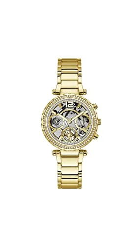 GUESS Solstice Analog Watch for Women with Clear Round Dial & Gold Stainless Steel Bracelet Band Water Resistant Women's Wrist Watches - GW0403L2