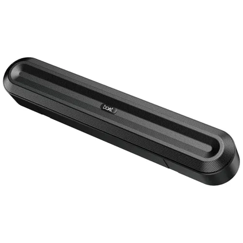 boAt Aavante Bar 490 10W Signature Sound, Dual Full-Range Drivers,7 HRS Battery, Built-in Mic,2.0 CH, Free Music Streaming on JioSaavn, Bluetooth Sound Bar, Soundbar Speaker (Classic Black)