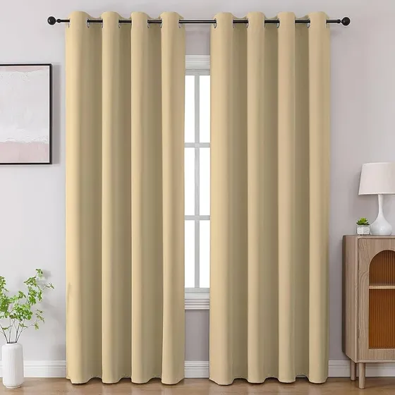Cortina 80-90% Blackout Solid Door Curtains 7 Feet Set of 2 - Thermal Insulated | Curtain for Living Room | Drapes for Bedroom | (7 Feet, Beige)