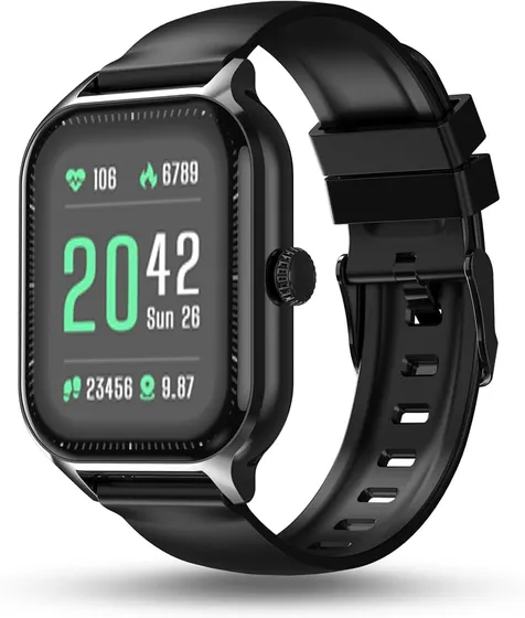 Pebble Elevate 1.99" (5.05 cm) Infinite Display, BT Calling, Health Suite, Multi Sports Mode, Multiple Watch Faces, AI Voice Assistance, Sleep Monitor, Alarm & Notification - Jet Black