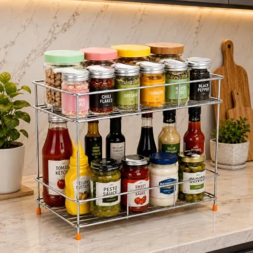 CHHAAP Stainless Steel 2-Tier Countertop Spice Rack with Tiered Shelves for Kitchen Storage