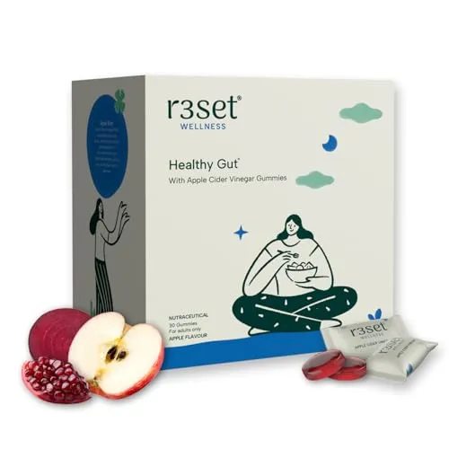 R3SET Apple Cider Vinegar Gummies for Poor Digestion, Weight Gain - 30 Days | Daily Support for Bloating & High Blood Sugar | No Harsh Vinegar Taste | ACV with Beetroot, Pomegranate Extract & Folate