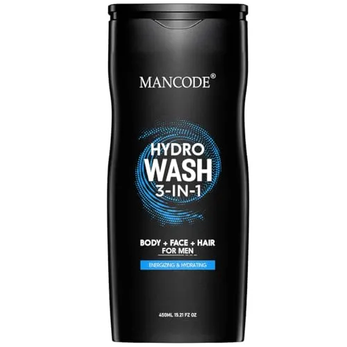 Mancode Hydro Body Wash For Men 450ml, 3 In 1 Active Body Wash For Body, Shower Gel For Men, Bodywash, Face And Hair With Refreshing Menthol And Natural Oils Extract