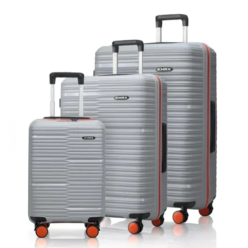HRX Zanzibar 3Pc Set Canes Grey Polypropylene Hard Shell Suitcase Set - Premium Travel Trolley Bags with 8 Spinner Wheels, Number Lock & Water Resistant Body