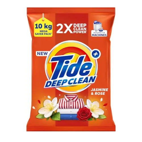 Tide Plus Detergent Washing Powder - 10kg Mega Saver Pack | Jasmine & Rose Fragrance | Removes deep-seated Oil, Gravy, Tea Stains | World's No. 1 Detergent Brand
