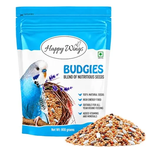 Happy Wings Mix Seed Bird Food for Budgies, Love Birds, Finches, Canaries - 900 gm | Premium Seed Blend | Bird Food for All Life Stages