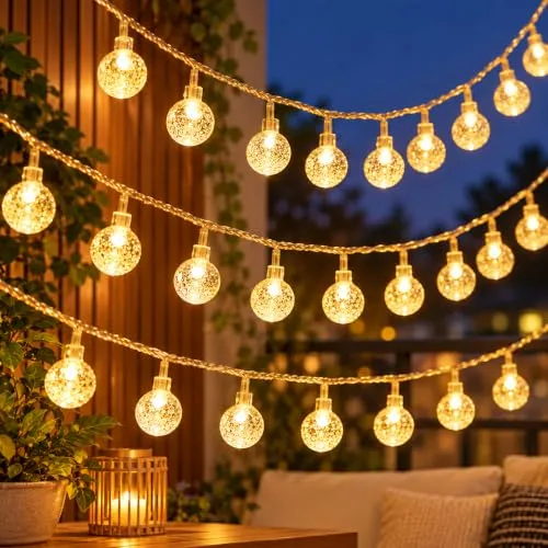 One94Store Crystal Ball String Lights – 14 LED 3M Warm White Plug-in Waterproof Fairy Lights for Bedroom, Garden, Diwali, Christmas, Wedding & Party Decoration