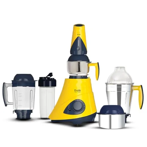 Preethi Eco Fresh Mixer grinder | 750 Watt Mixie | Made fresh, stays fresh | Food Sense Technology|grinding+ Storage jar |MG-291 (Yellow)
