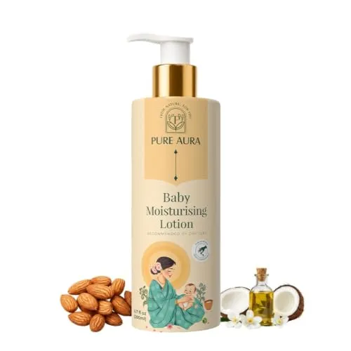 Pure Aura Baby Moisturising Lotion | Ayurvedic Deep Hydration for Dry & Delicate Baby Skin | Coconut Oil, Almond Oil & Neem | Lightweight & Non-Sticky | 200ml