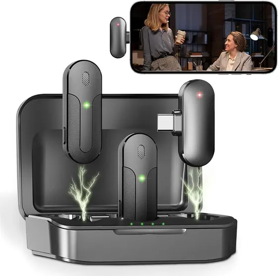 TECHNOVIEW Wireless Lavalier Microphone for Android,iPhone,iPad, Clip on Lapel Microphone Wireless Mic for Video Recording Vlogging, Youtubers, Interview, 3 Mode Denoise(Dual)