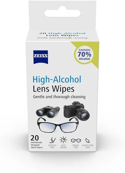 ZEISS Lens Wipes 20 Count- 70% Alcohol| Lens Cleaner - Perfect for Spectacles, Eyeglasses, Sunglasses, Camera Lenses, Binoculars and All Other Lenses