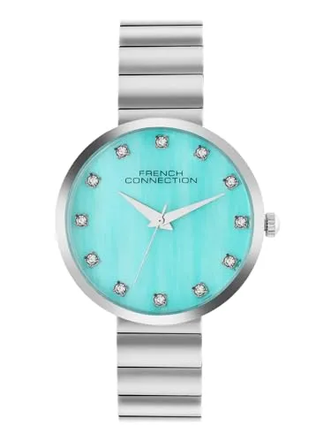 French Connection Mop Sea Green Round Dial with IP Steel Stainless Steel Metal Strap Watch - for Womens FCN0128SM