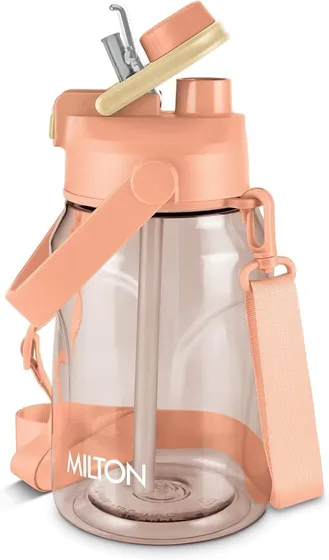 MILTON Eros 1000, 2-in-1 Sip or Gulp Lid Water Bottle 960ml | Unbreakable - Crystal Clear Plastic | Leak-Proof & BPA-Free, One-Click Open | Ideal for School, Office, Gym & Travel Use, Peach