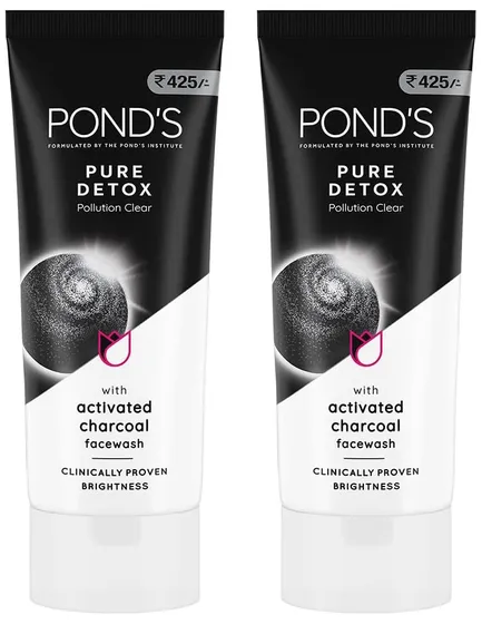POND'S Pure Detox Face Wash 200 g, Daily Exfoliating & Brightening Cleanser, Deep Cleans Oily Skin - With Activated Charcoal for Fresh, Glowing Skin (Pack of 2)