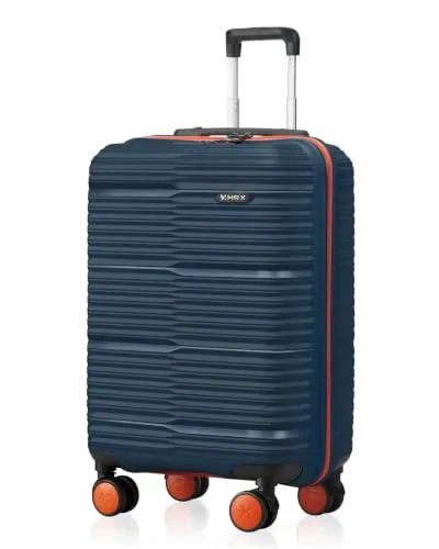 HRX Zanzibar Cabin Size Blue Polypropylene Hard Shell Suitcase - Premium Travel Trolley Bag with 8 Spinner Wheels, Number Lock & Water Resistant Body