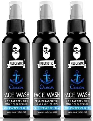 Muuchstac Ocean Face Wash for Men | Fight Acne & Pimples, Brighten Skin, Clears Dirt, Oil Control, Refreshing Feel - Multi-Action Formula (3x100 ml)