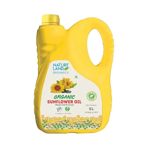 Natureland Organics Wood Cold Pressed Organic Sunflower Oil, 5 L