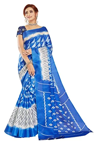 RANI SAAHIBA Women's Art Silk Printed Saree with Blouse Piece (SKR9501_Blue)