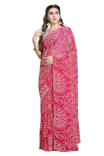RANI SAAHIBA Women's Bandhej Printed Chiffon Saree Without Blouse (SKR12181_Pink)