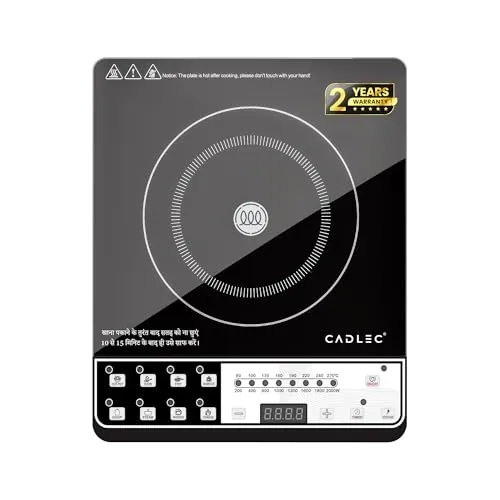 CADLEC CookMaster 2000W Induction Cooktop | 8 Cooking Modes, Auto Shut-Off, Over-Heat Protection, LED Display, BIS Approved, 2-Year Warranty | Black