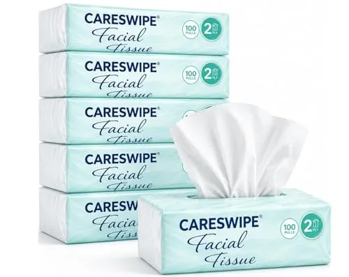 Careswipe 2 Ply Facial Tissue Box 100 Pulls Each Pack (200 Sheets) Pack Of 6-600 Pulls Ultra Soft, Highly Absorbent & Skin Friendly Face Tissue Daily Use Tissue Paper (1200 sheets)
