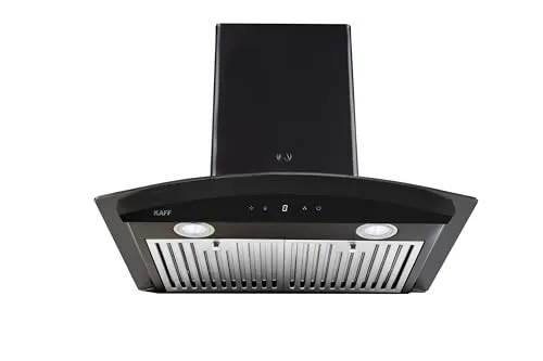 KAFF LIZ DHC 60 Heavy Duty Baffle Filter Auto Clean Curved Glass Kitchen Chimney 60 CM with 1150 m3/hr Suction Capacity, Touch Control, Energy Saving Frosted LED Lights (Black)